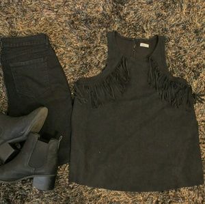 Hollister Fuax Suede Sleeveless Fringe Top Large